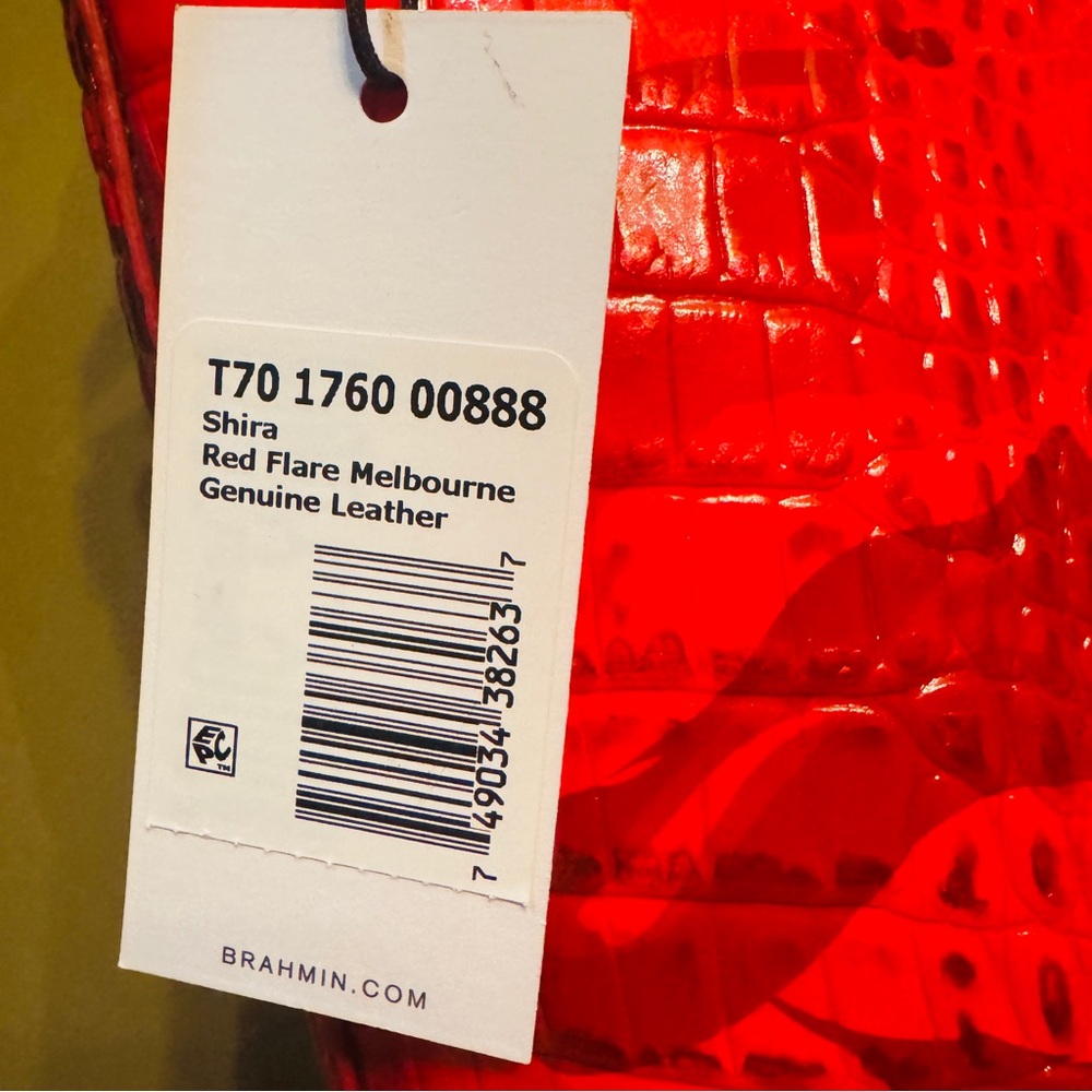 NWT!! Brahmin Shira Bucket Bag in Vibrant Red Flare, Croc Embossed Leather! - Picture 15 of 16